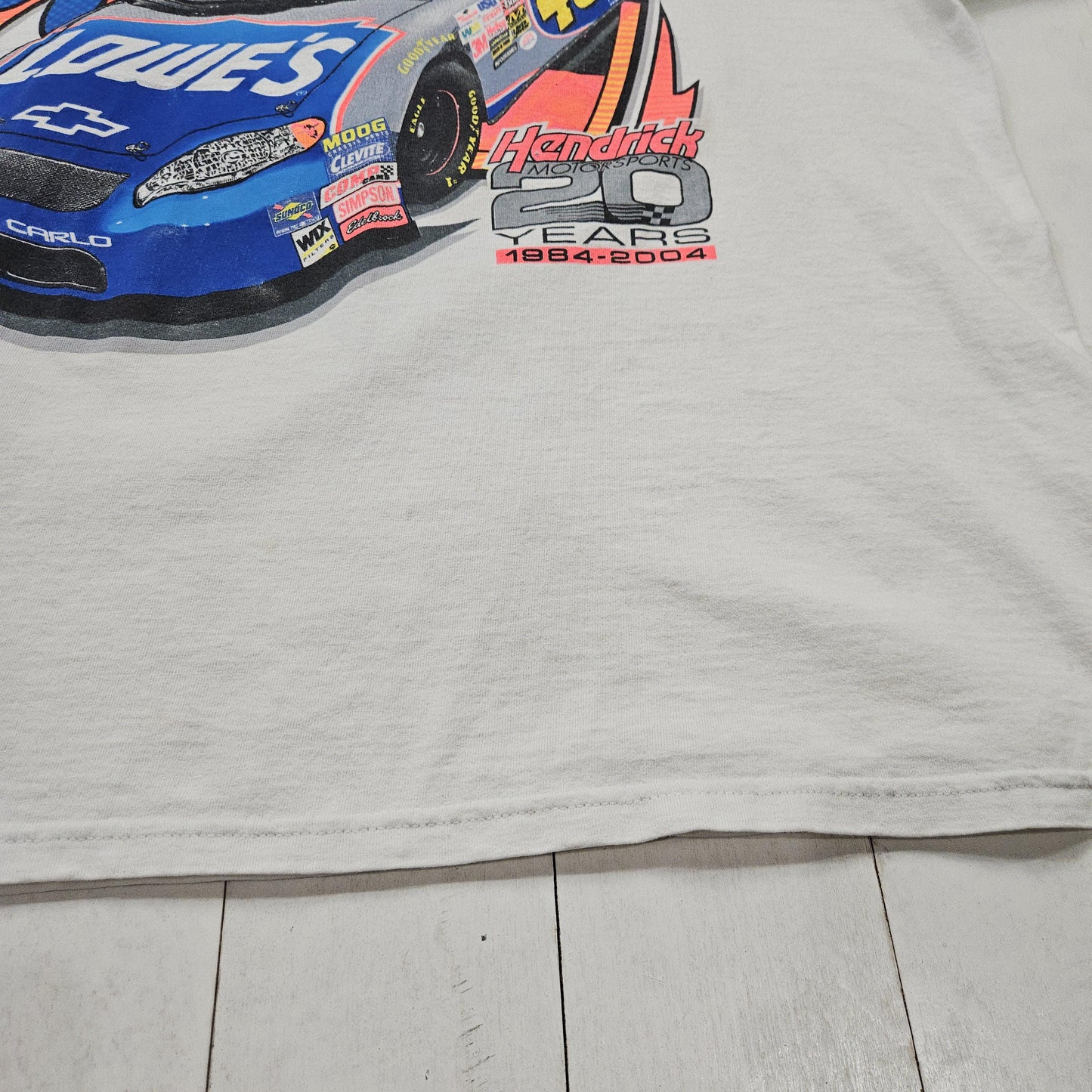 2000s 2004 Y2K Chase White Jimmie Johnson Lowe's NASCAR Racing T-Shirt Size XXL