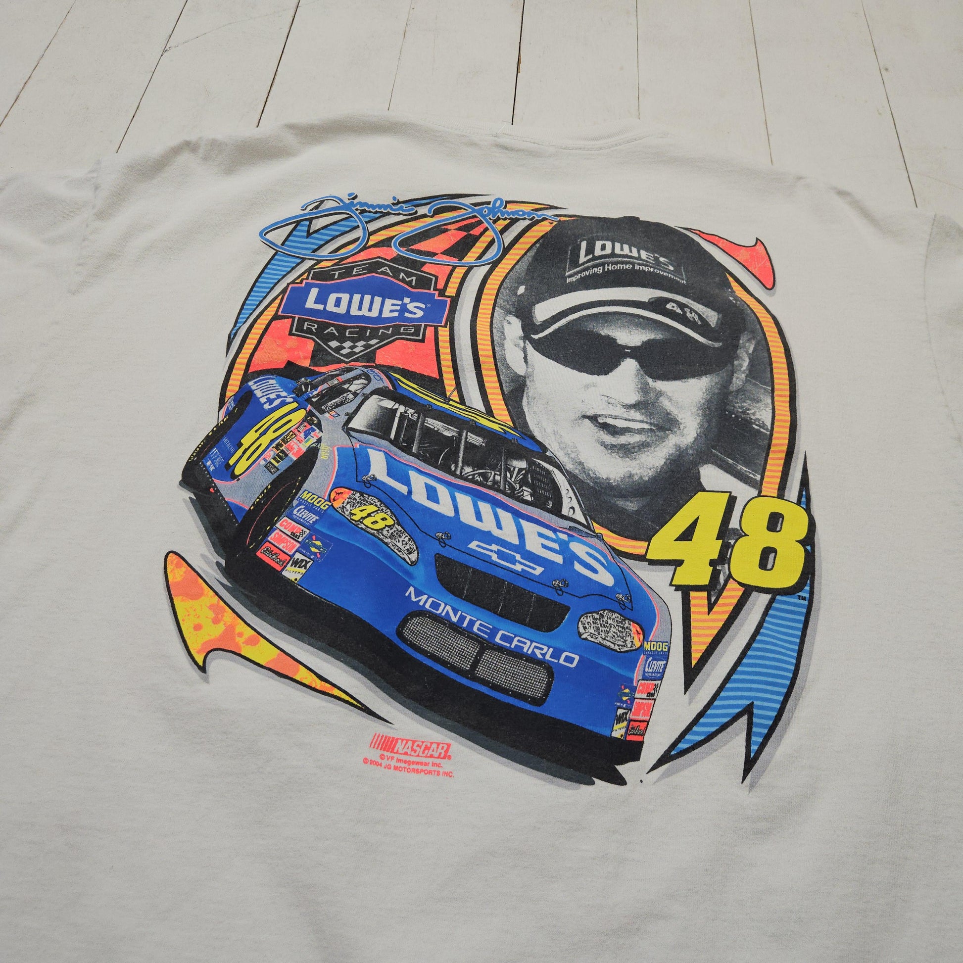 2000s 2004 Y2K Chase White Jimmie Johnson Lowe's NASCAR Racing T-Shirt Size XXL