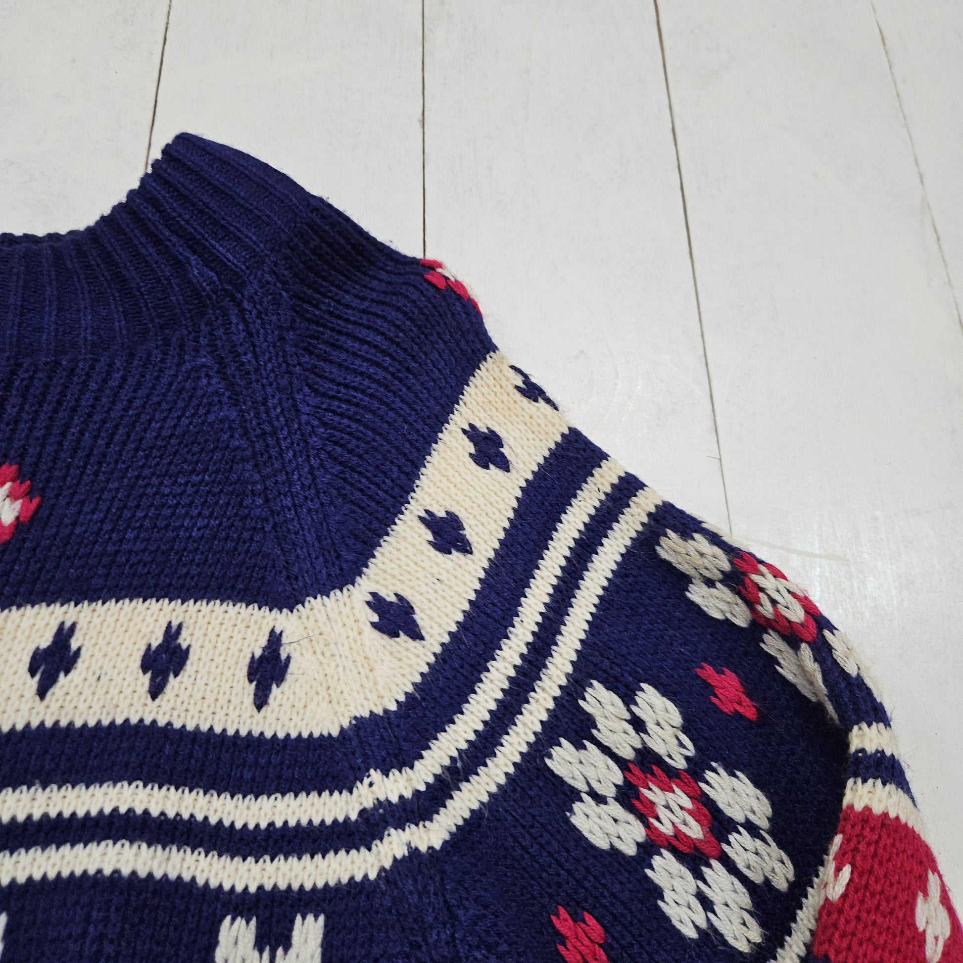 1970s/1980s JC Penney Blue Fair Isle Style Acrylic Knit Sweater Size M/L