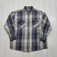 1990s/2000s St John's Bay Blue/Grey Plaid Flannel Button Up Shirt Size XL/XXL