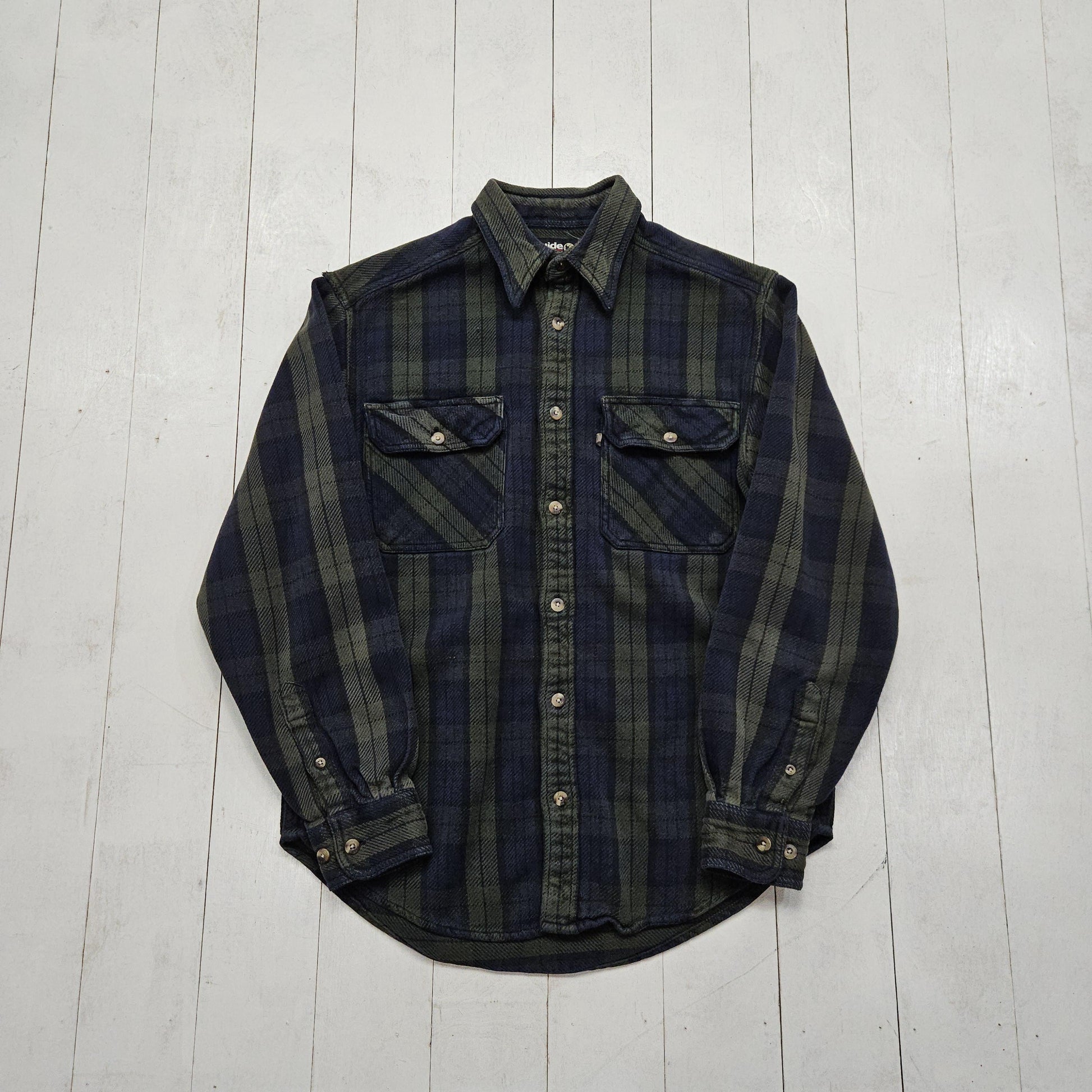 2000s Guide Series Dark Green/Navy Plaid Button Up Flannel Shirt Size S/M