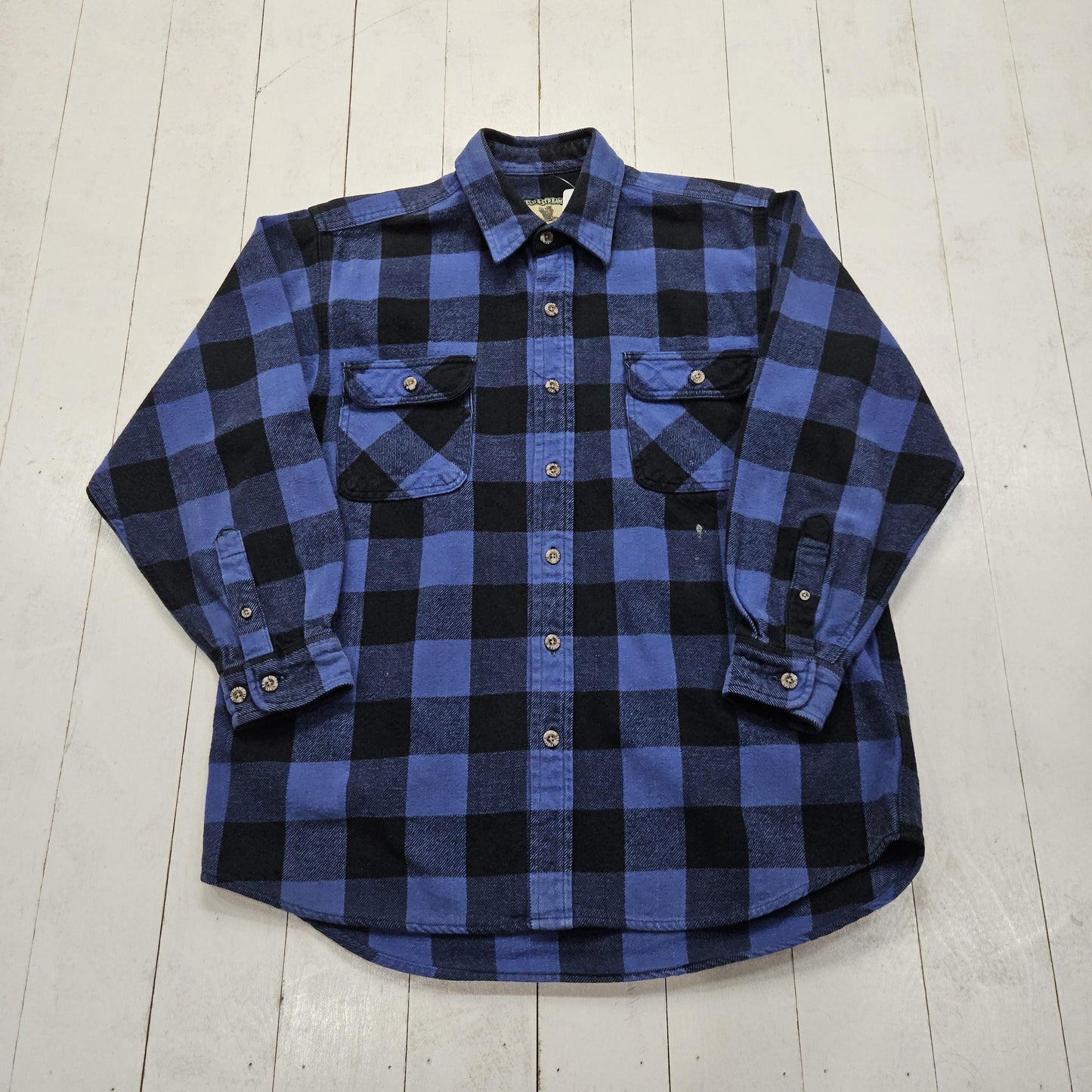 1990s/2000s Field & Stream Heavyweight Blue Buffalo Plaid Button Up Flannel Shirt L