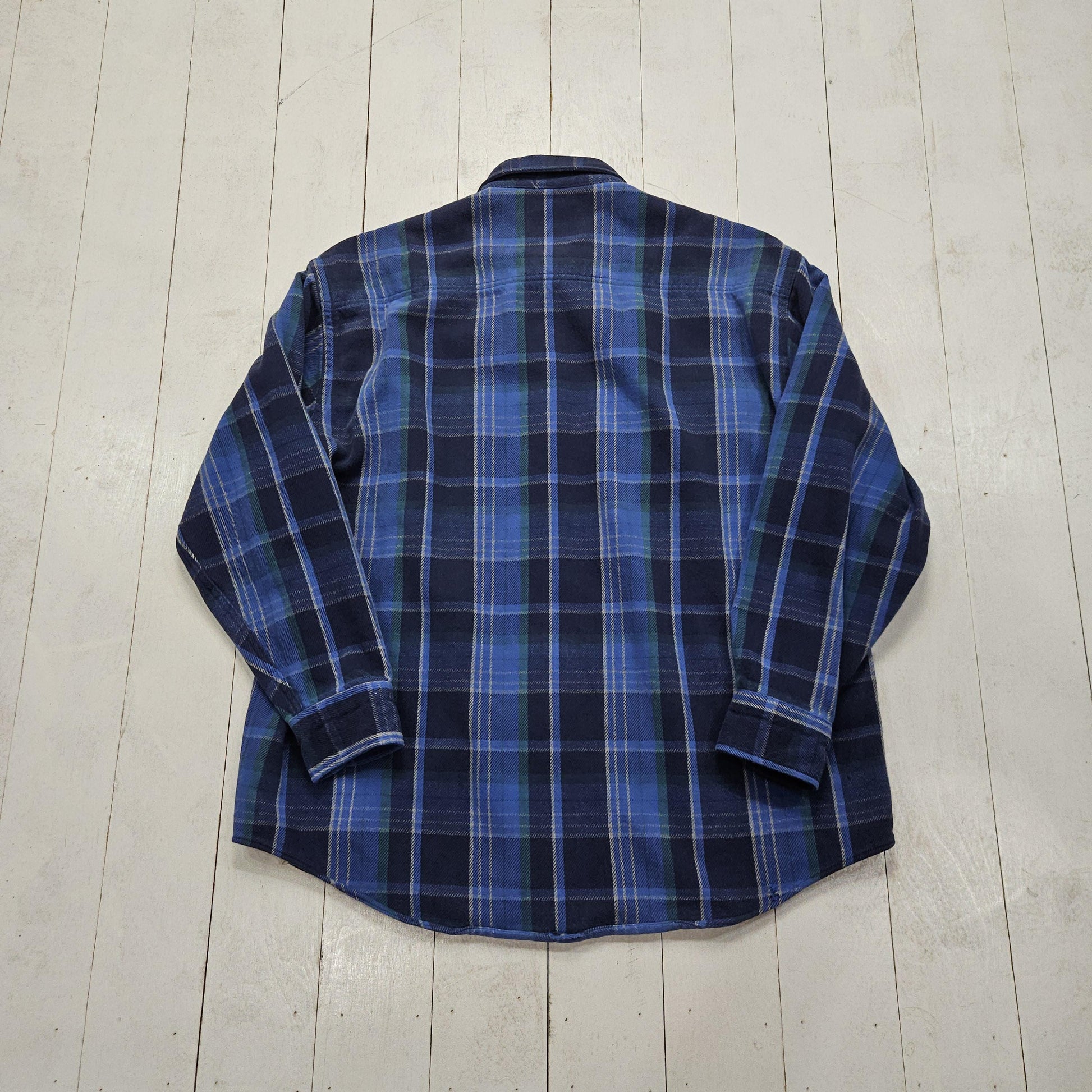 1990s 1995 St. John's Bay Heavyweight Blue Plaid Button Up Flannel Shirt Size L