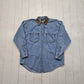 1990s Dockers Denim Button Up Shirt with Leather Collar Womens Size XXL Mens XL