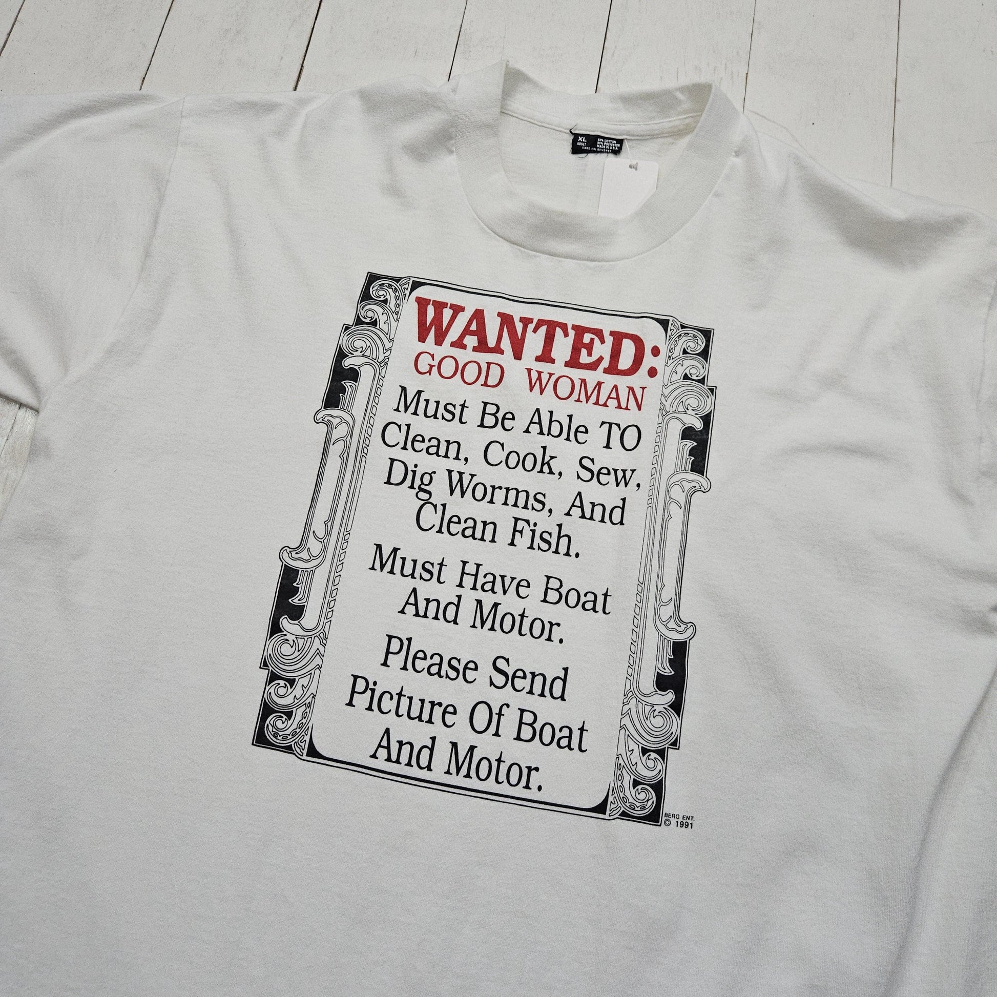 1990s 1991 Wanted Good Woman Funny T-Shirt made in USA Size XL