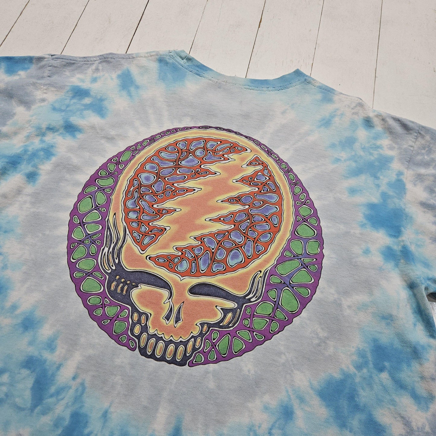 2000s 2000 Y2K Liquid Blue Grateful Dead Steal Your Face Skull Double Sided Tie Dye T-Shirt Size XL