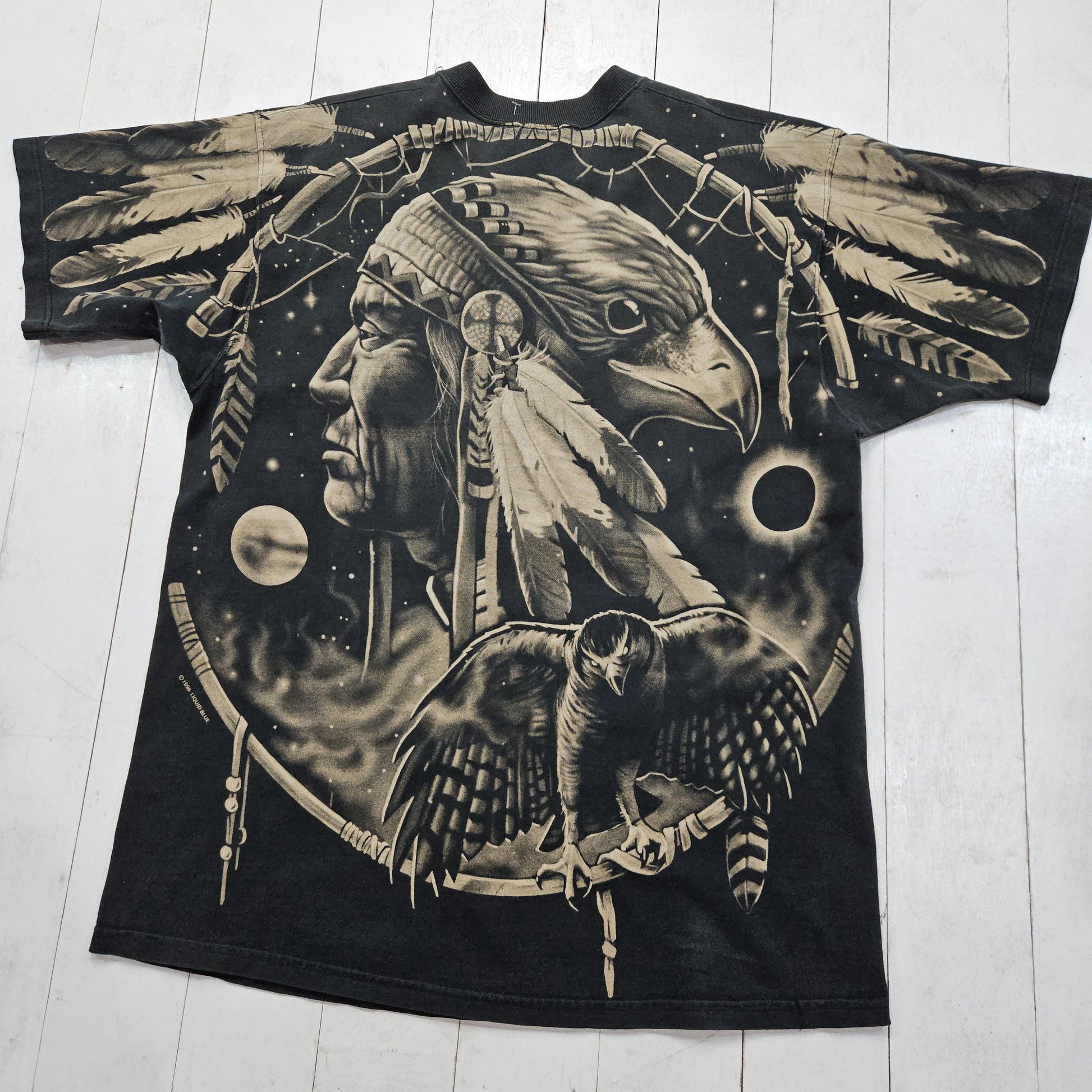 1990s 1996 Liquid Blue Native American Dream Catcher All Over Print T-Shirt Made in USA Size L