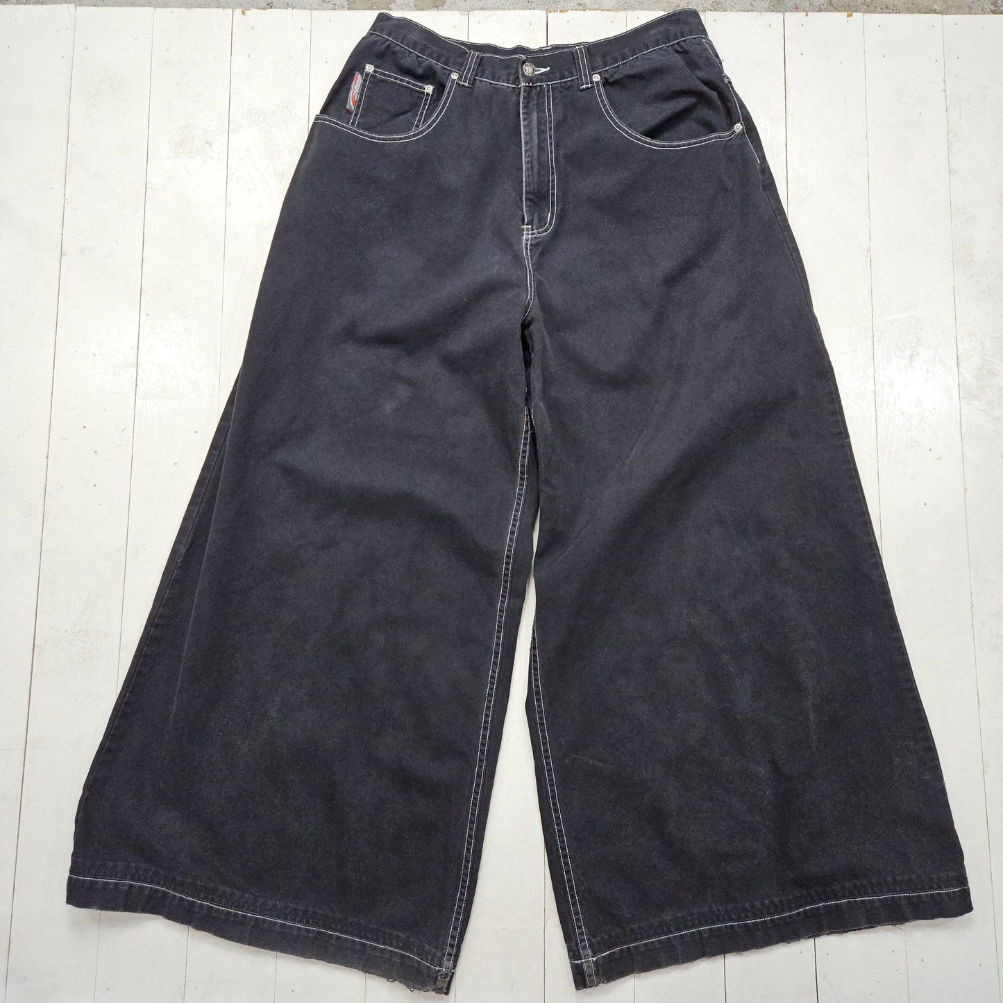 1990s/2000s Y2K Break Down Extra Wide Leg Baggy Rave Skater Black Denim Pants Size 34x31