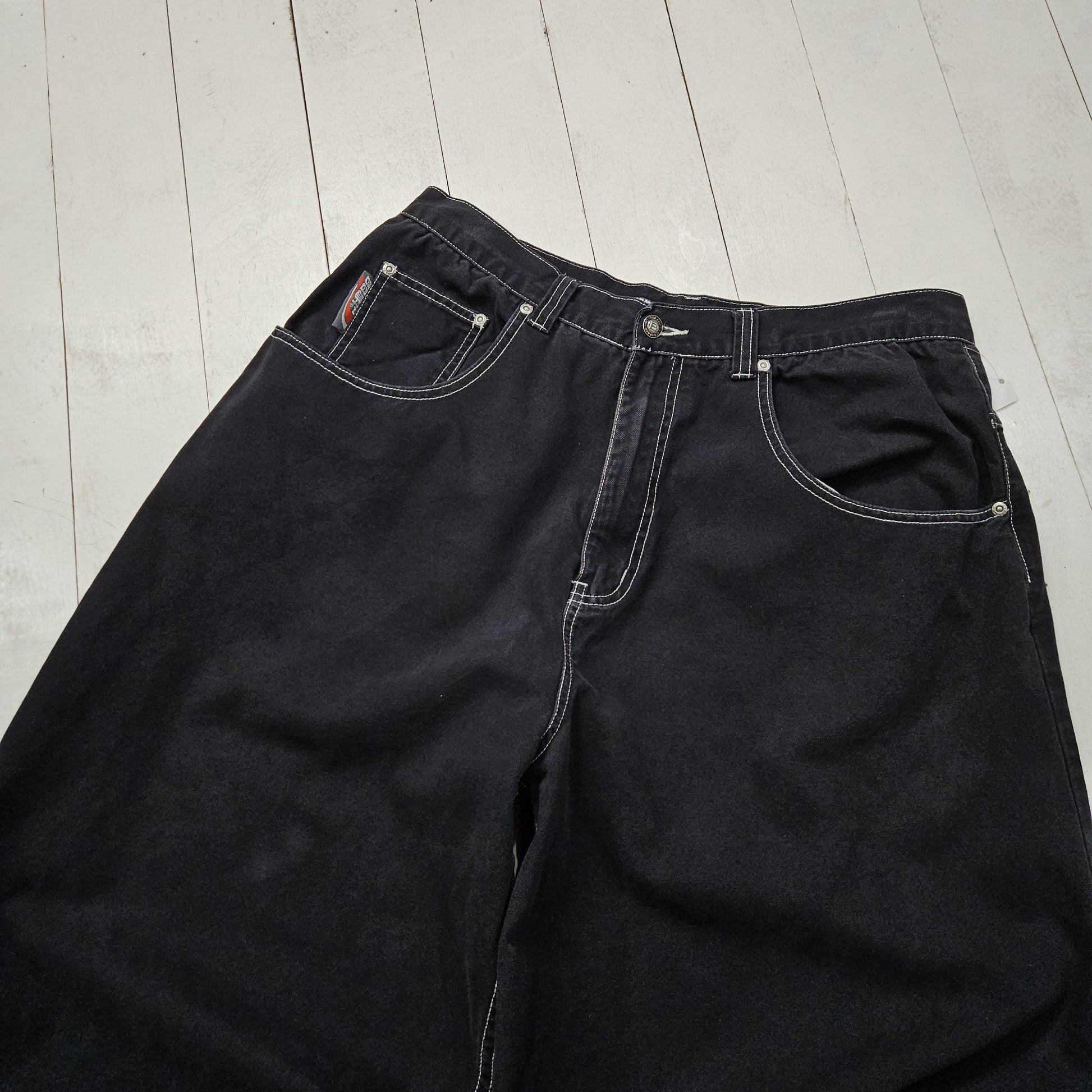 1990s/2000s Y2K Break Down Extra Wide Leg Baggy Rave Skater Black Denim Pants Size 34x31