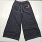 1990s/2000s Y2K Break Down Extra Wide Leg Baggy Rave Skater Black Denim Pants Size 34x31