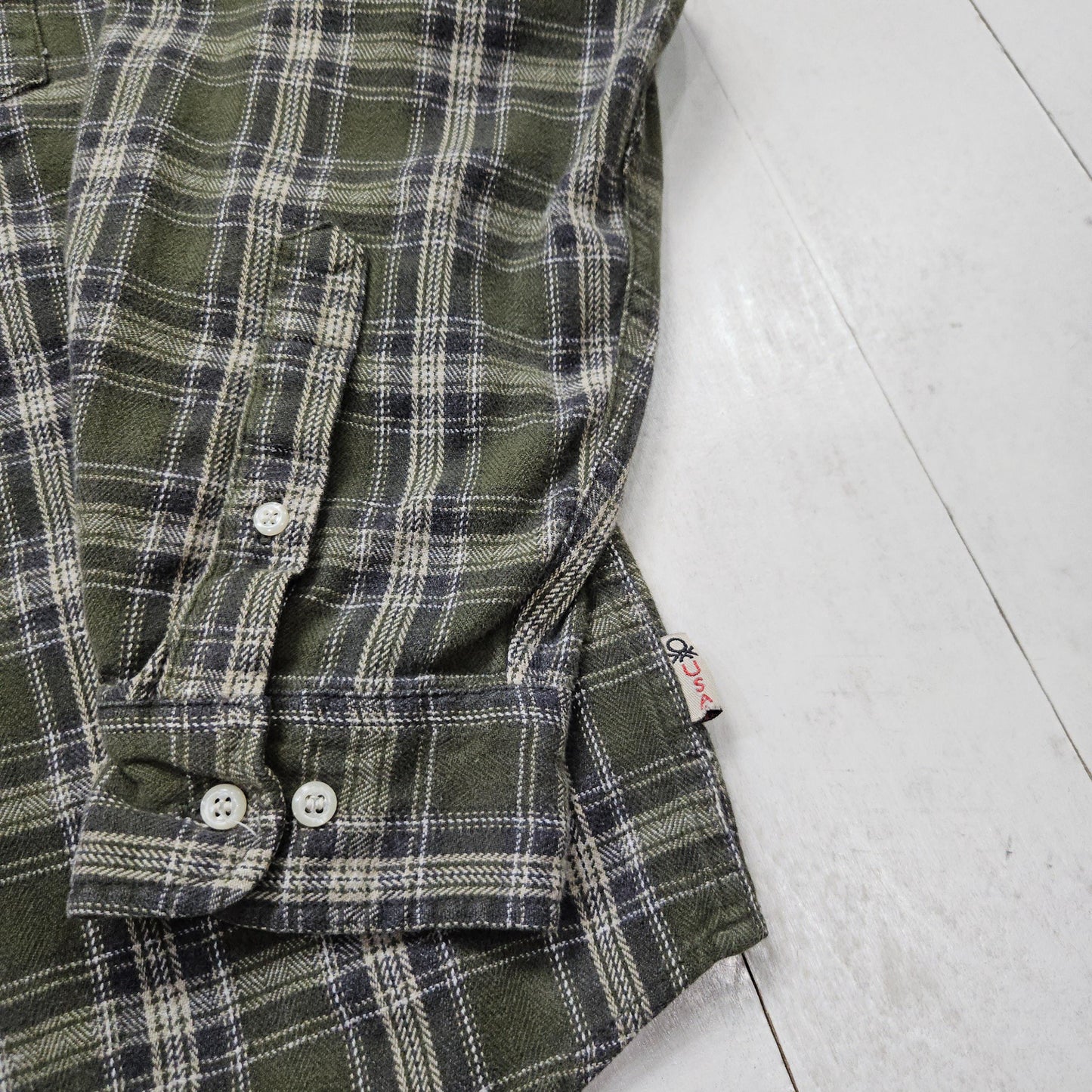 1990s/2000s Y2K Benetton USA Green Plaid Button Down Flannel Shirt Size L