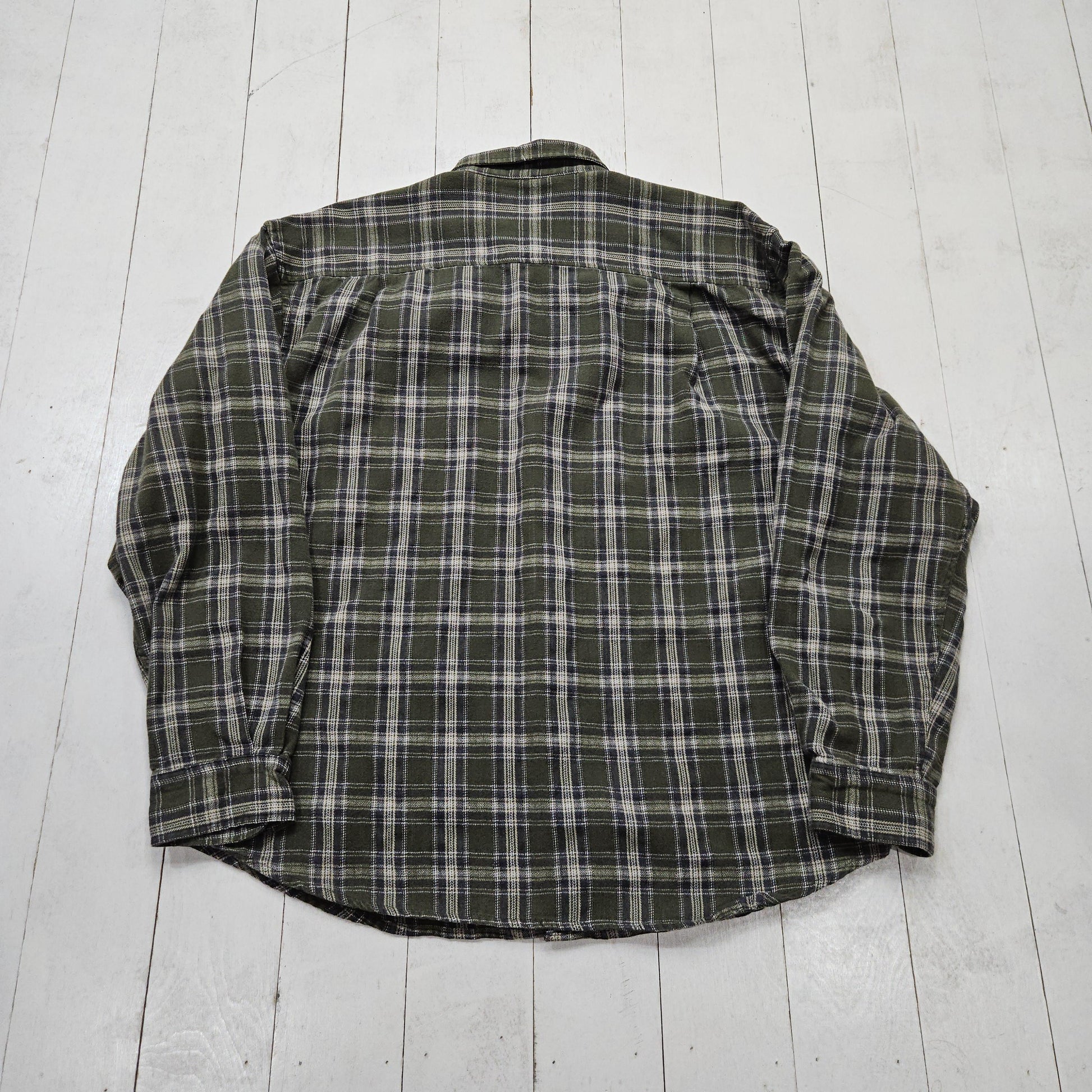 1990s/2000s Y2K Benetton USA Green Plaid Button Down Flannel Shirt Size L