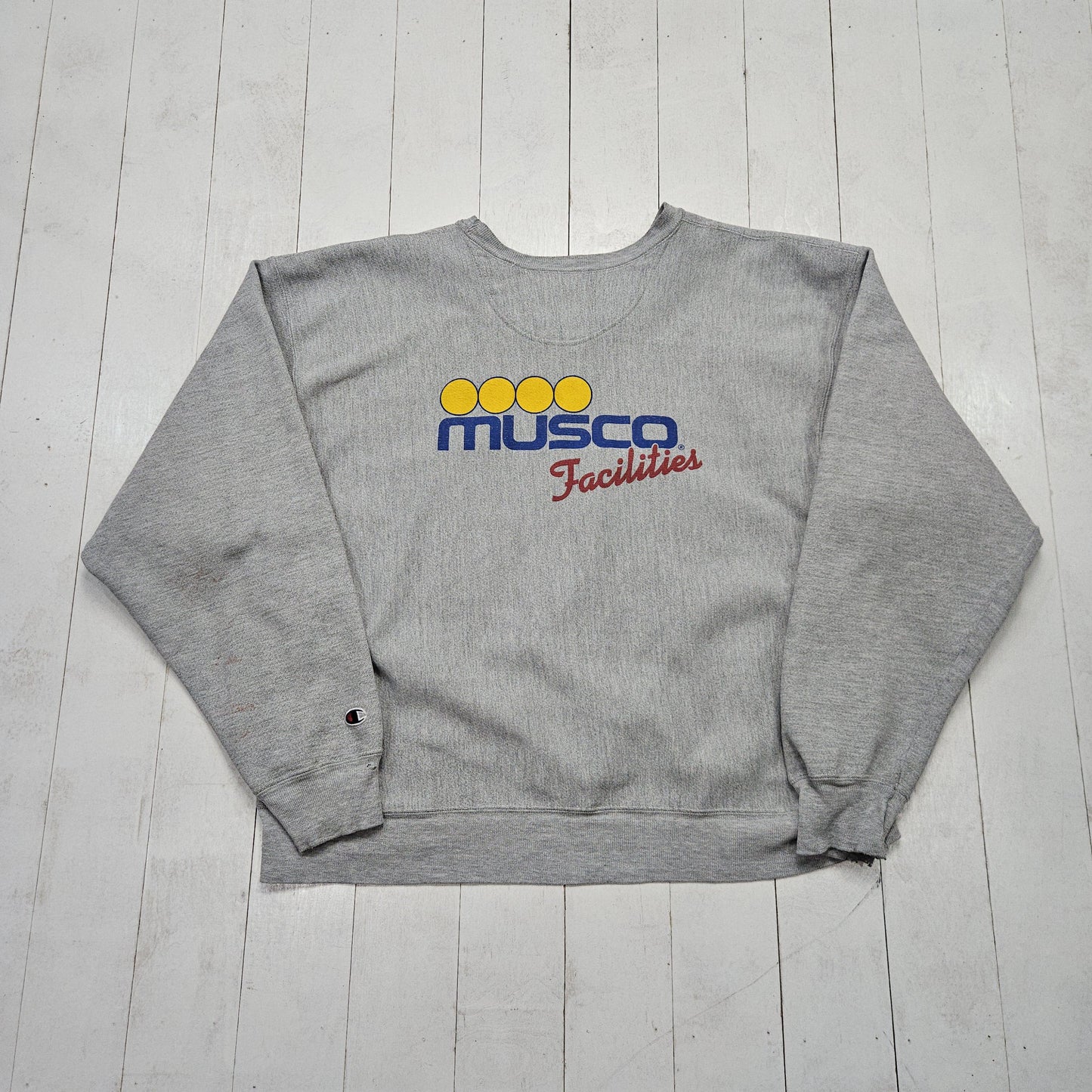 2000s Y2K Champion Grey Musco Facilities Lighting Reverse Weave Sweatshirt Size XL