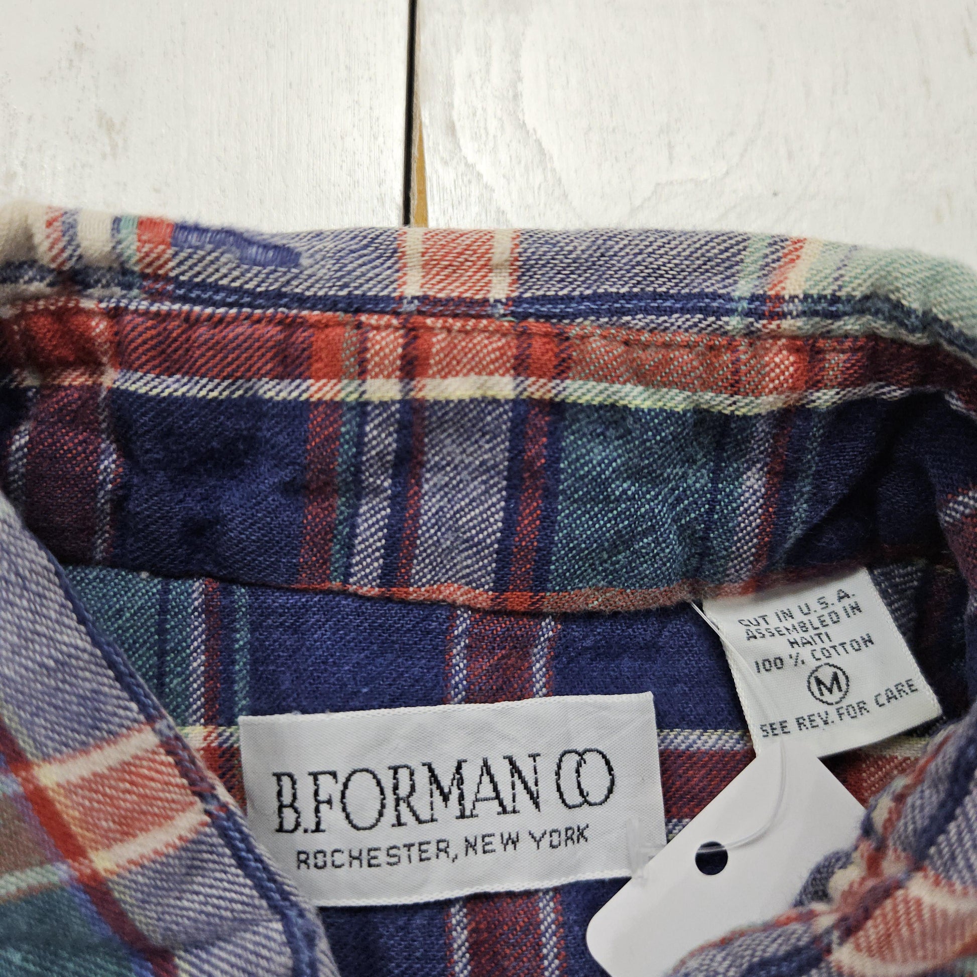 1990s/2000s Y2K B Forman Co Blue Green Plaid Lightweight Flannel Button Up Shirt Size M