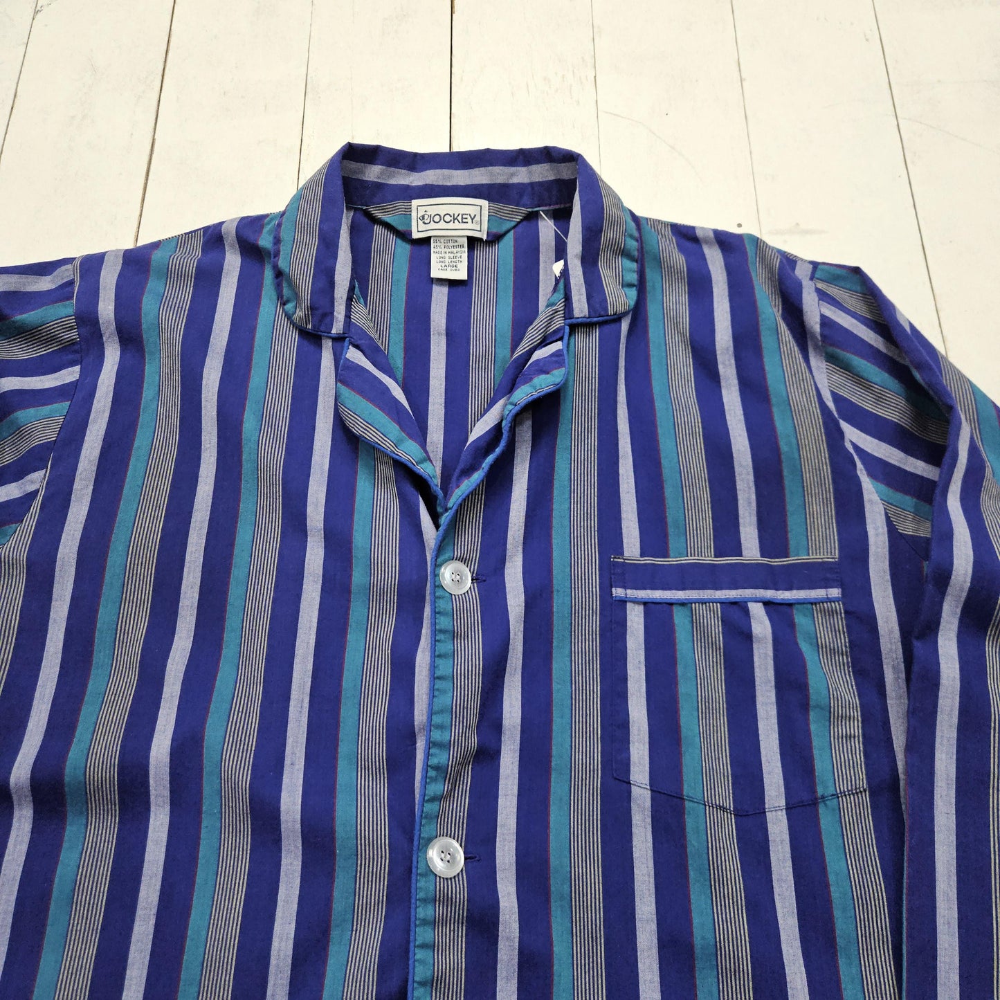 1980s/1990s Jockey Purple Striped Button Up Sleep Shirt Size L