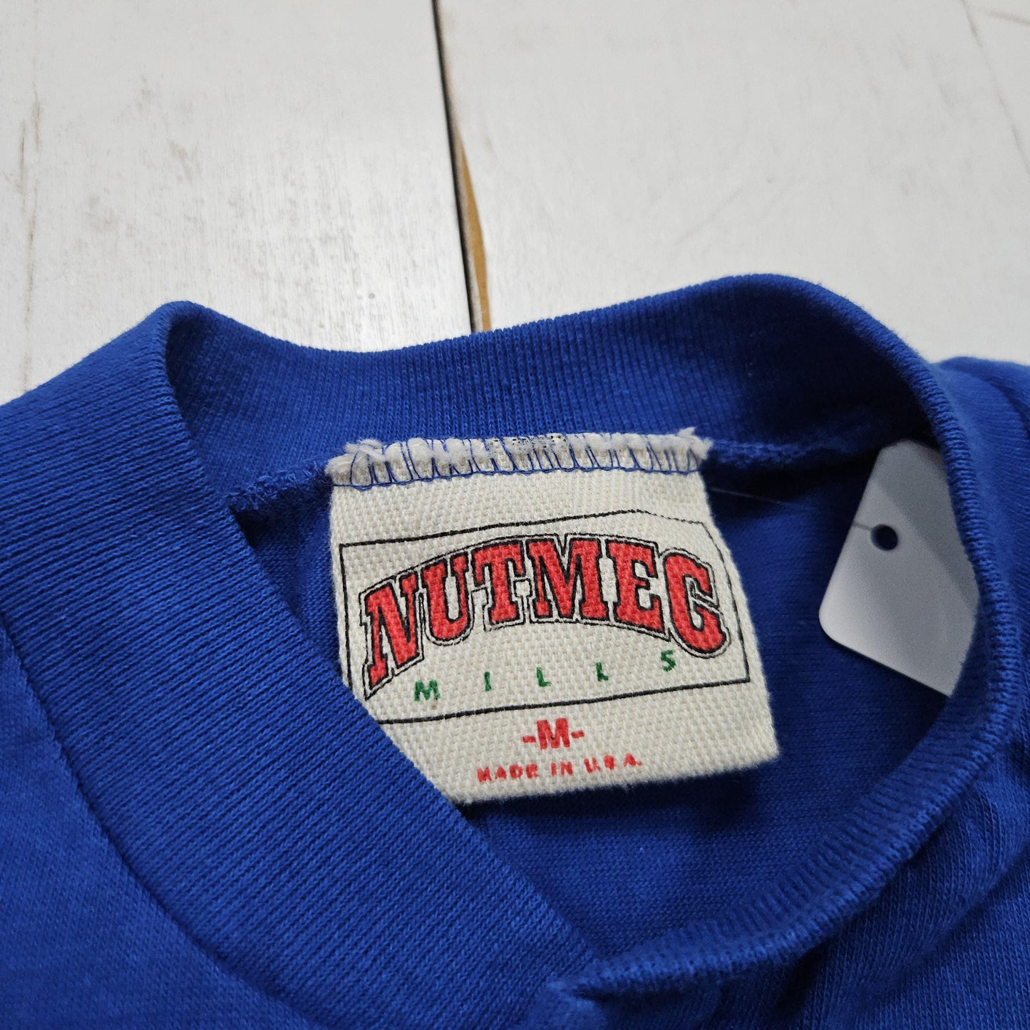 1990s Nutmeg Mills Blue White Color Block Kansas City Royals MLB Baseball Henley Collar Pullover T-Shirt Made in USA Size M