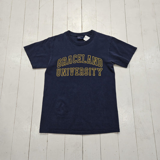 2000s Y2K MV Sport Blue Graceland University T-Shirt Size S