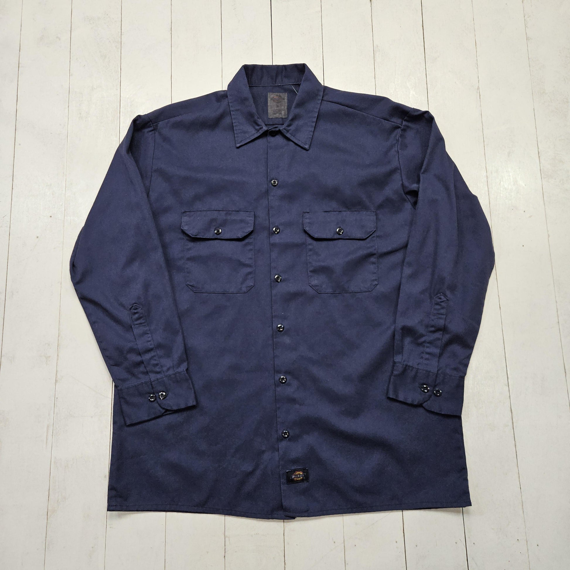 2000s Y2K Dickies Blue Button Up Work Shirt Size L