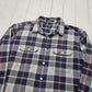 1990s/2000s Y2K Eddie Bauer Blue White Plaid Flannel Button Up Shirt Size L