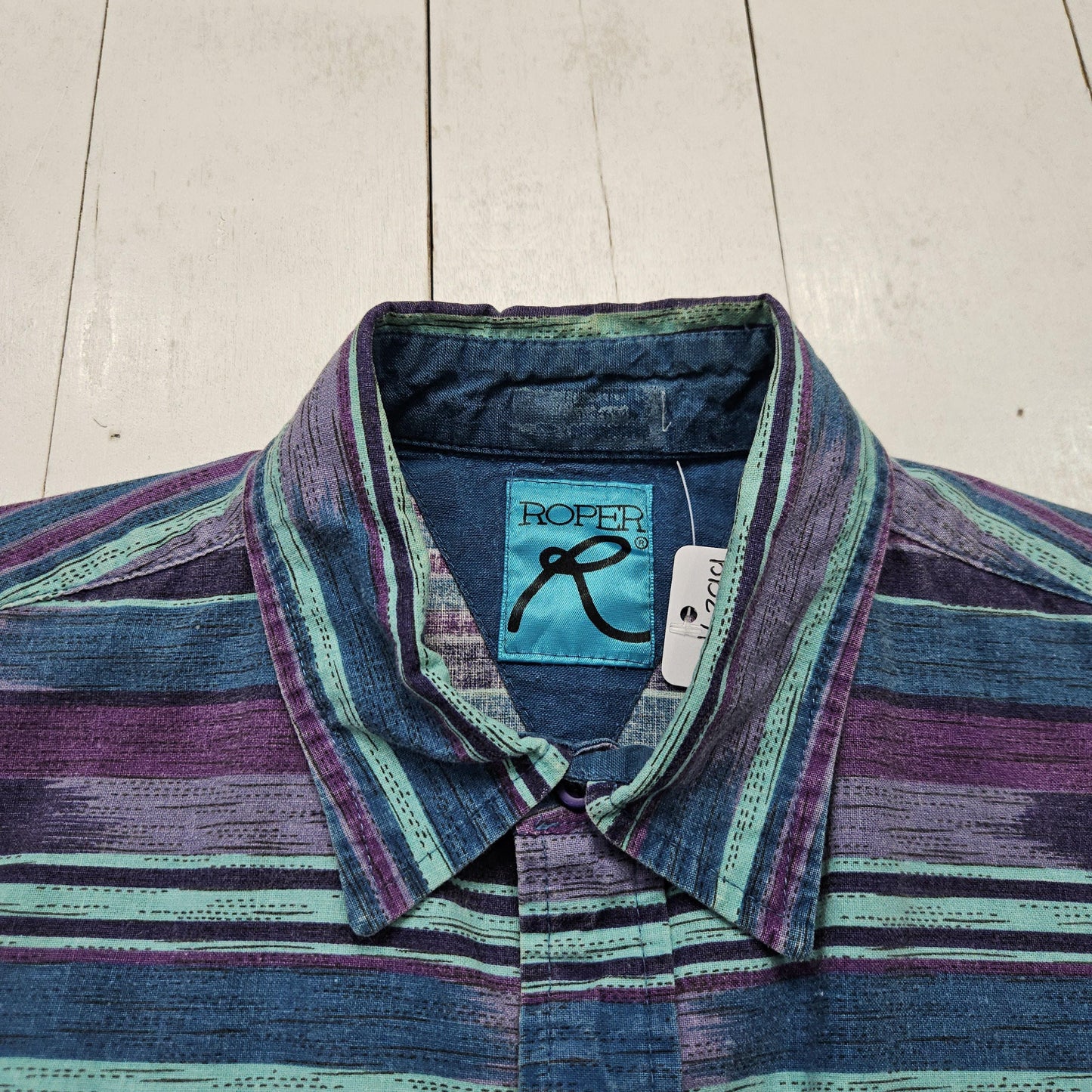 1980s/1990s Roper Blue Purple Striped Snaps Slaps Brushpopper Style Western Shirt Size M/L