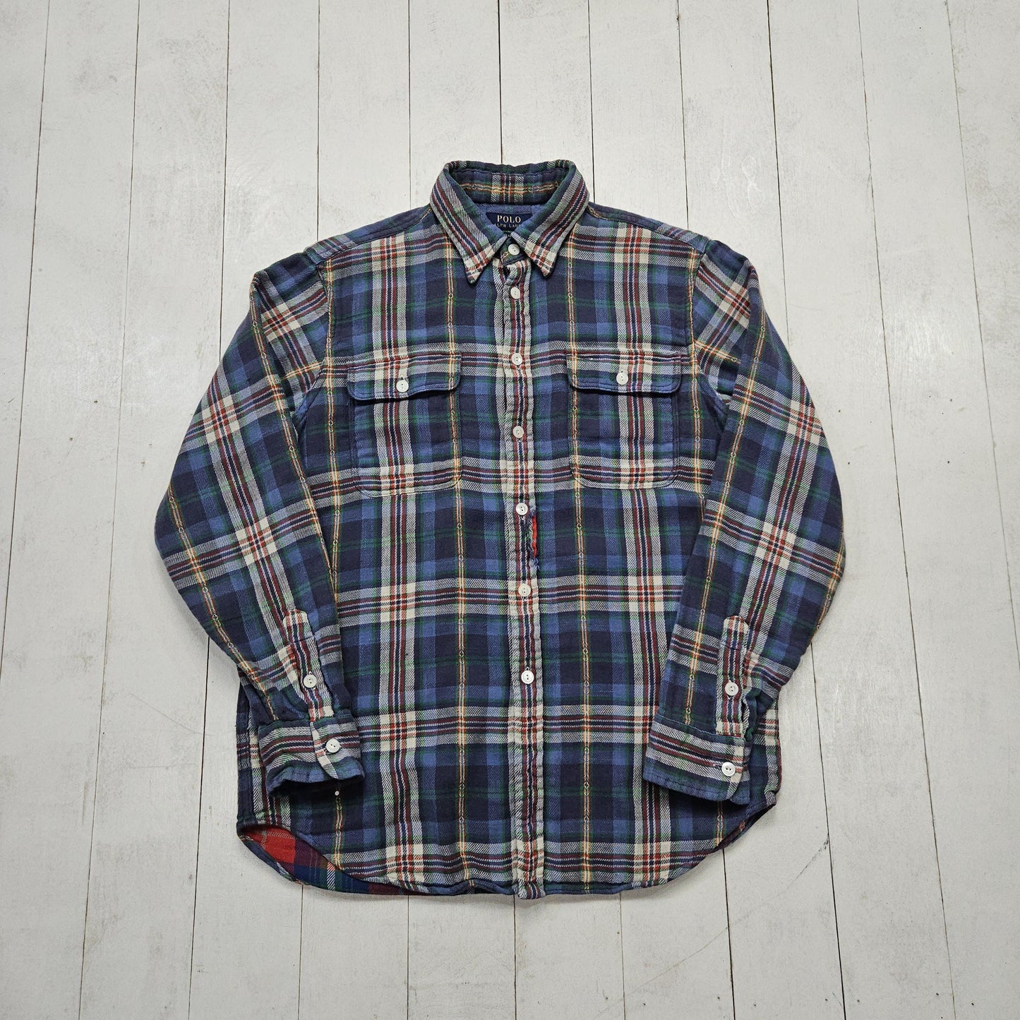 2010s Polo Ralph Lauren Blue Red Plaid Flannel Button Down Shirt Size M