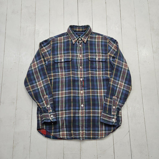 2010s Polo Ralph Lauren Blue Red Plaid Flannel Button Down Shirt Size M