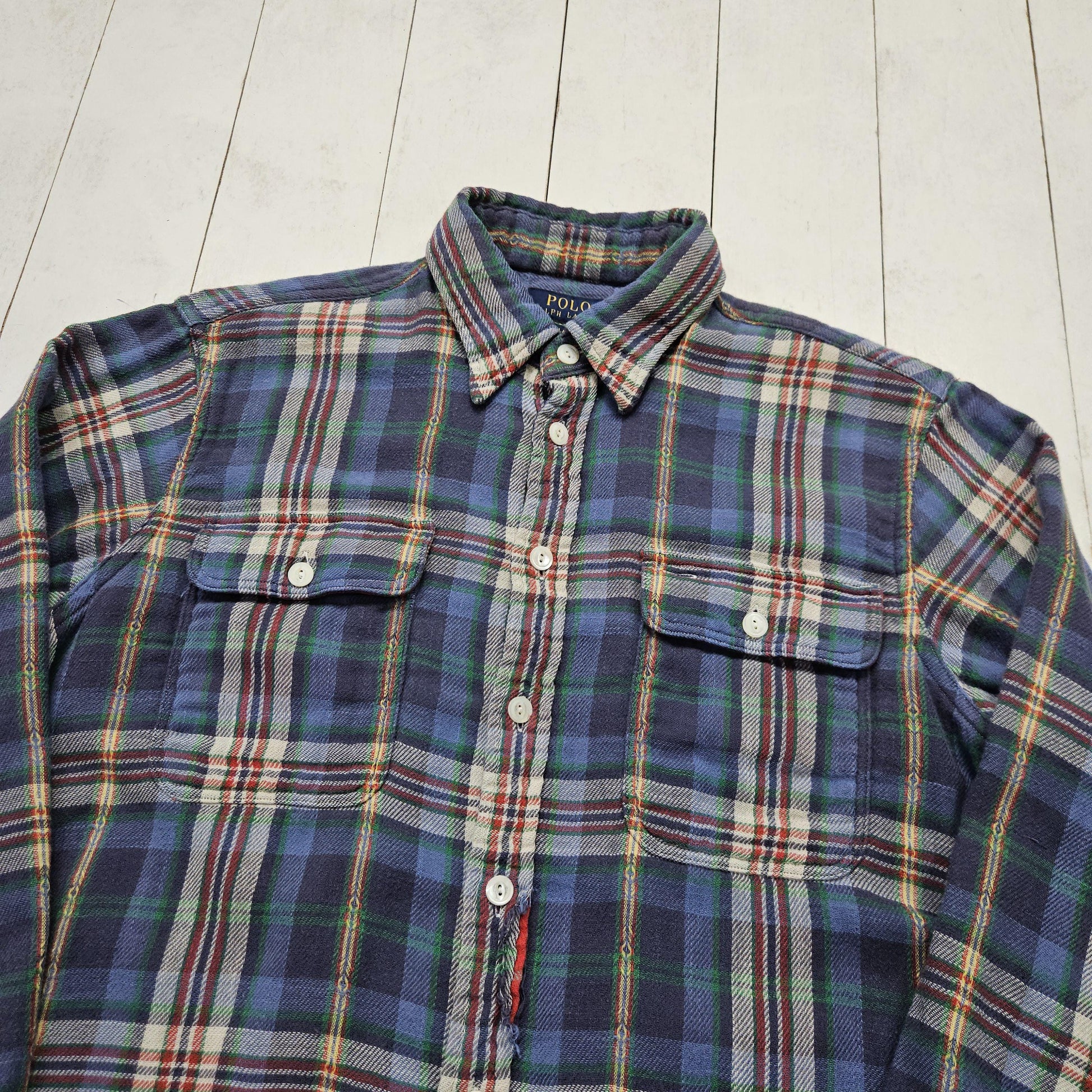 2010s Polo Ralph Lauren Blue Red Plaid Flannel Button Down Shirt Size M