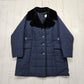 1980s Quilted Blue Car Coat with Black Faux Fur Collar Womens Size XL/XXL