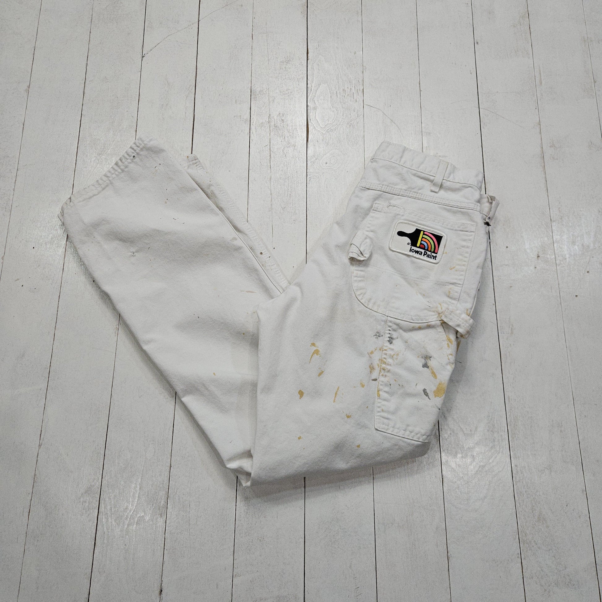 2000s Y2K Dickies Paint Splattered Iowa Paint White Painter's Pants Size 32x31.5