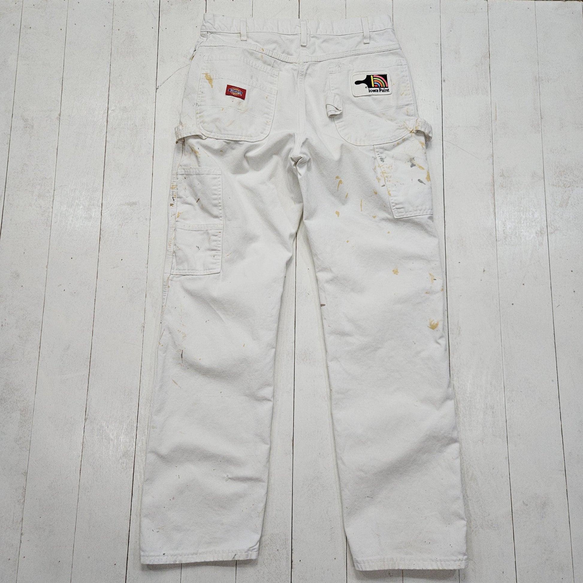 2000s Y2K Dickies Paint Splattered Iowa Paint White Painter's Pants Size 32x31.5