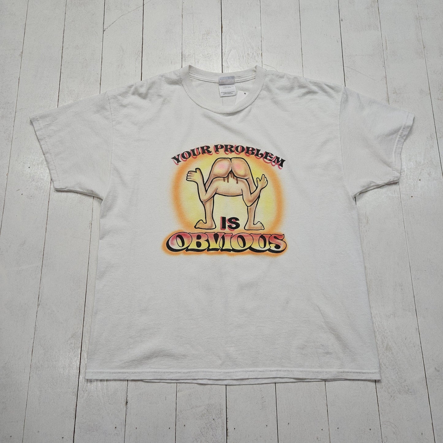 2000s Y2K Your Problem is Obvious Funny Airbrush T-Shirt Size L/XL