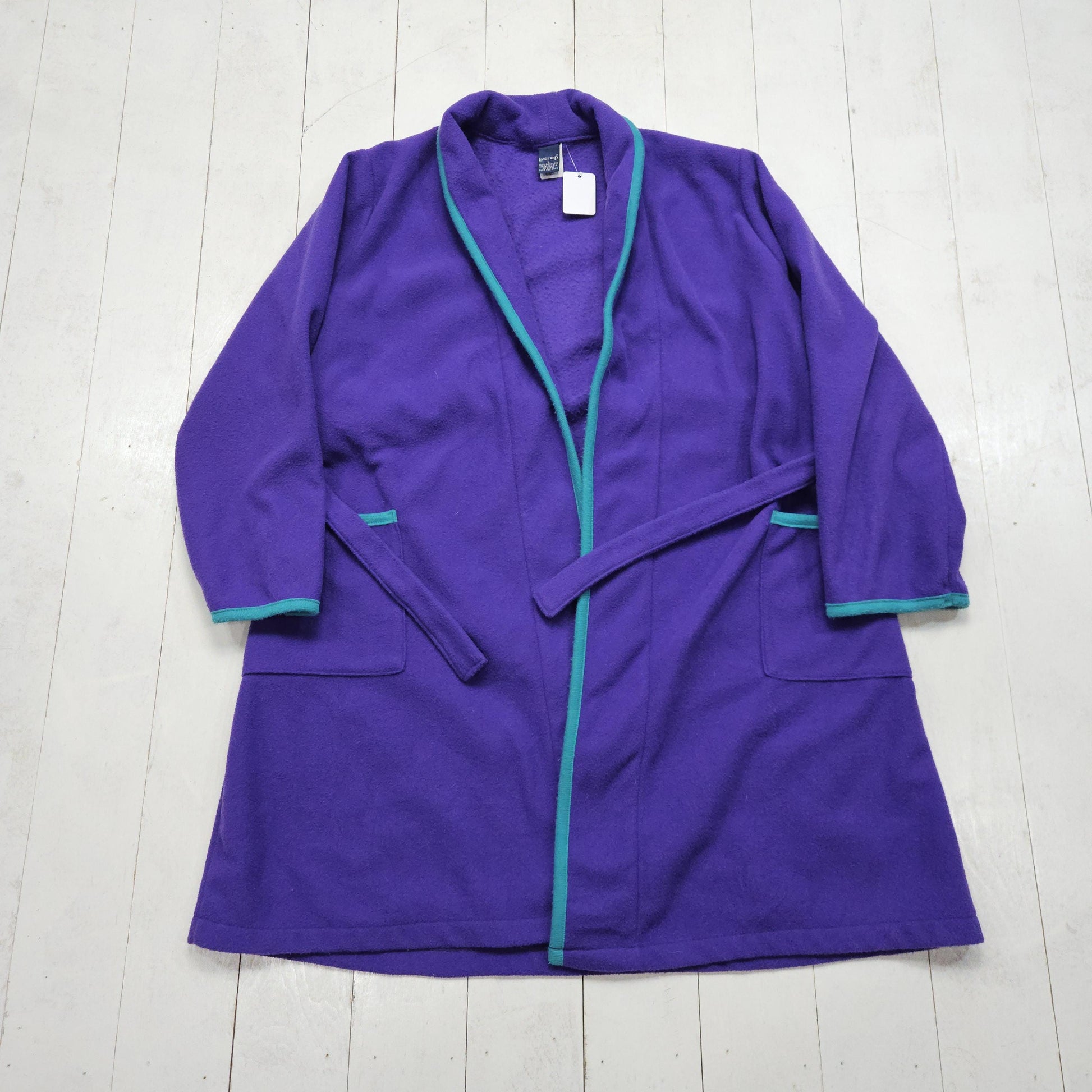 1990s Lands' End Purple Fleece Robe Made in USA Size M