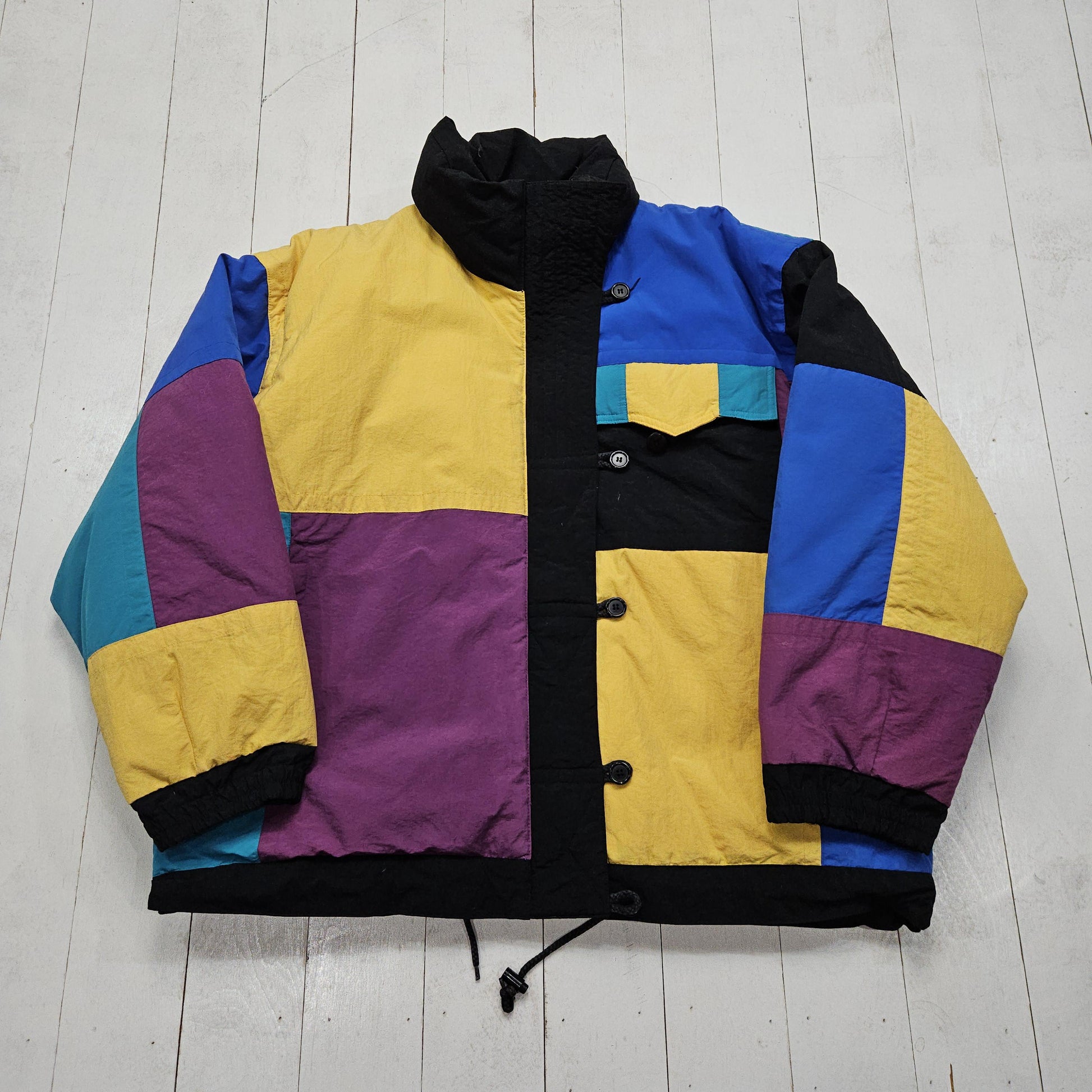 1980s/1990s Glacial Fog London Fog Multicolored Color Block Insulated Puffer Jacket Size L