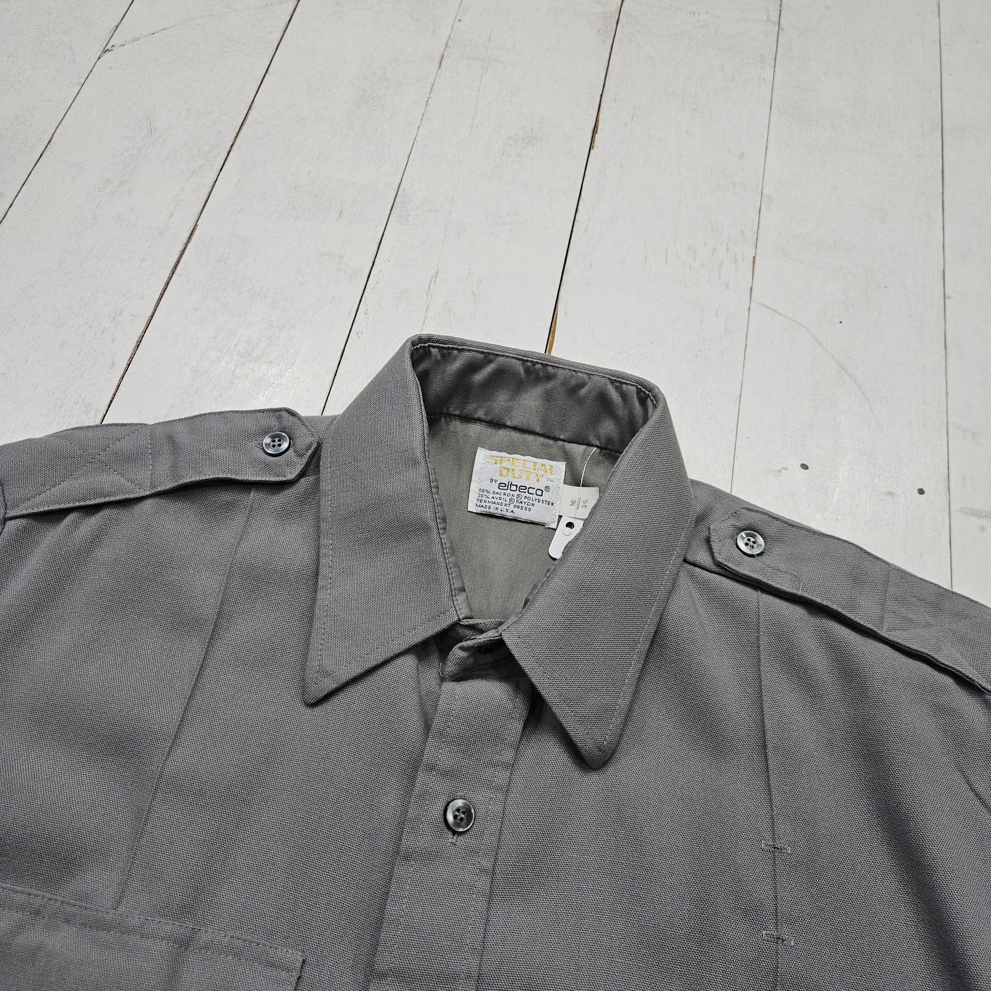 1980s Elbeco Special Duty Grey Button Up Uniform Shirt Made in USA Size L