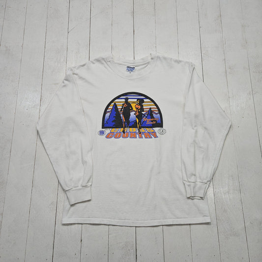 1990s 1998 White Wyoming State Cross Country Running Long Sleeve T-Shirt Made in Canada Size L