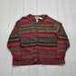 2000s 2003 Y2K Tiara Women Red Brown Striped Ramie Cotton Blend Knit Button Up Cardigan Sweater Size