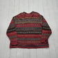 2000s 2003 Y2K Tiara Women Red Brown Striped Ramie Cotton Blend Knit Button Up Cardigan Sweater Size