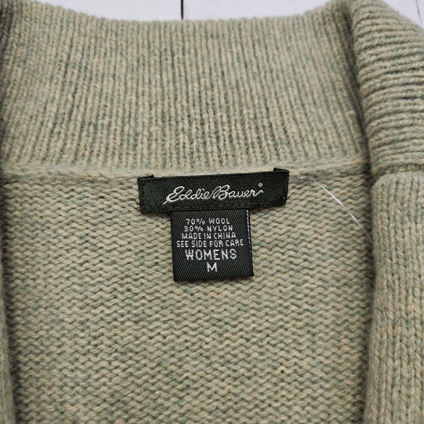 1990s/2000s Y2K Eddie Bauer Mint Green Wool Blend Knit Button Up Cardigan Sweater Size S