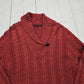 1980s/1990s Jeanne Pierre Red Cable Knit Shawl Collar Cotton Knit Sweater Size M/L