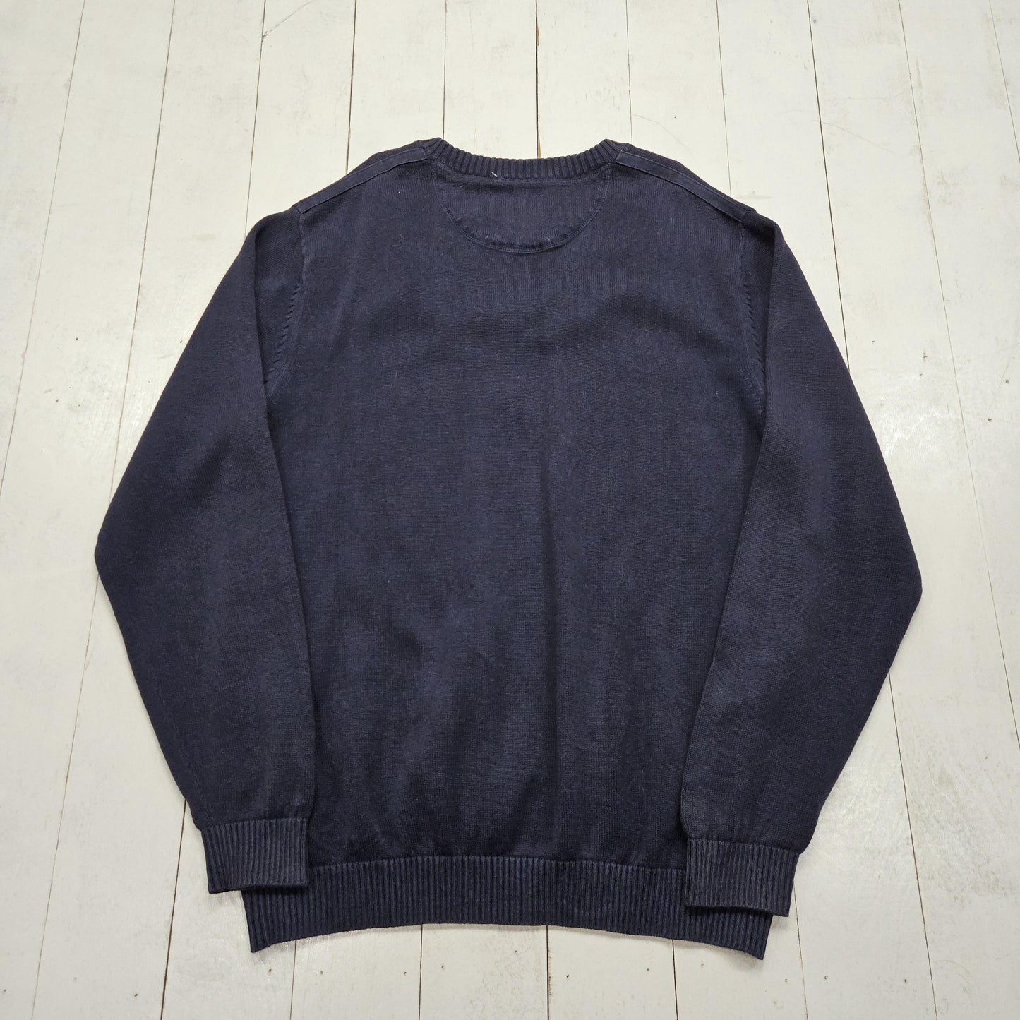 2000s Y2K Lacoste Vintage Washed Blue V-Neck Cotton Knit Sweater Size L