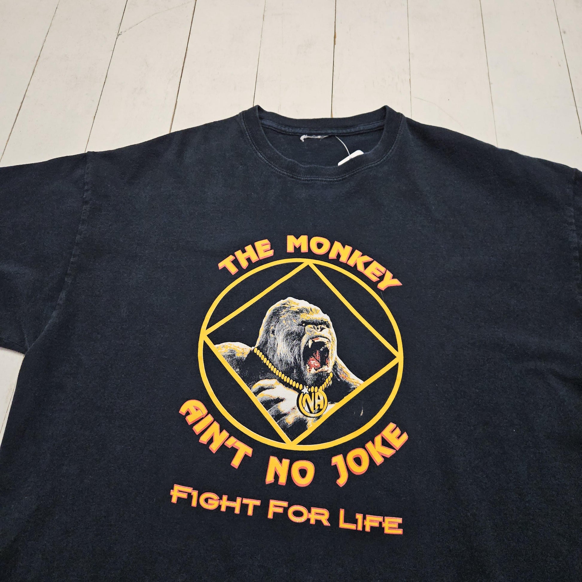 1990s/2000s Y2K Black The Monkey Ain't No Joke Fight For Life T-Shirt Size XL