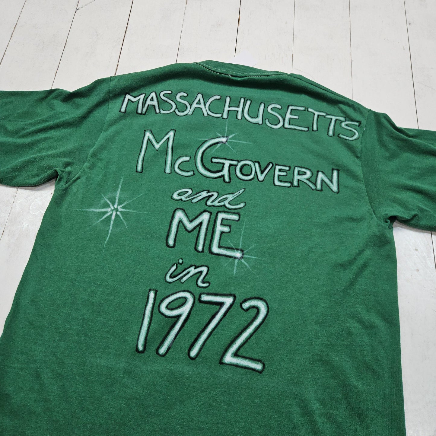 1970s 1972 Green Pace University Massachusetts McGovern T-Shirt Size M