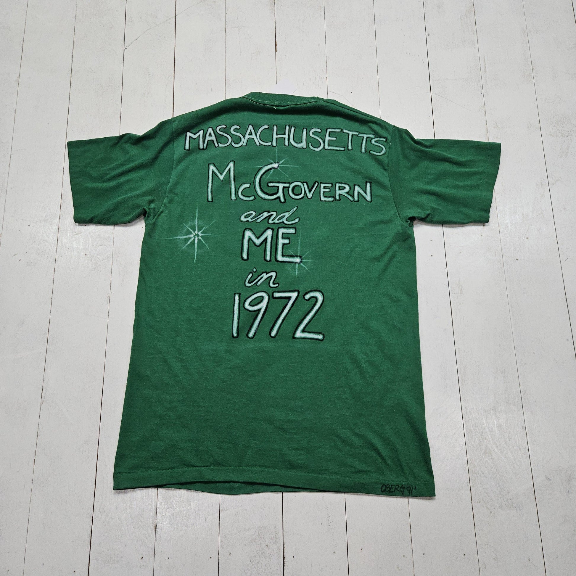 1970s 1972 Green Pace University Massachusetts McGovern T-Shirt Size M