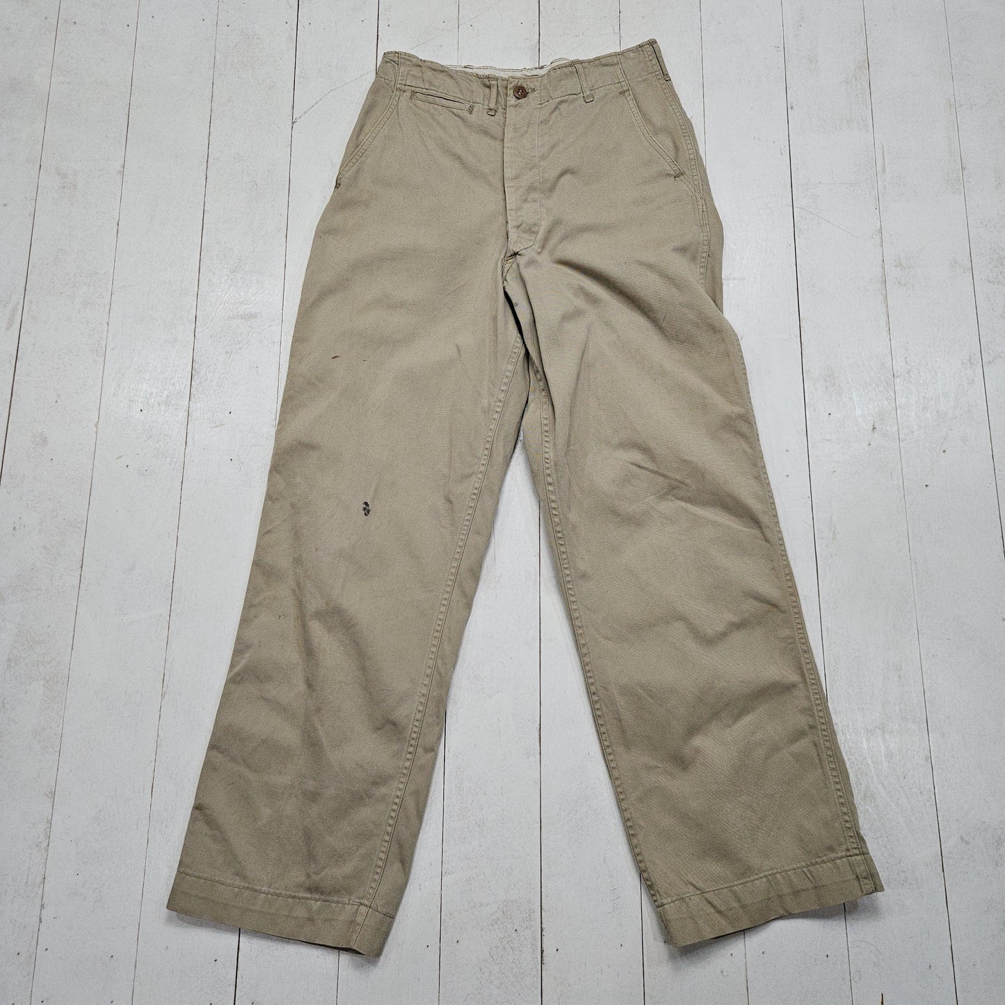 1950s 1951 US Military Cotton Khaki Chino Uniform Pants Made in USA Size 28x28.5