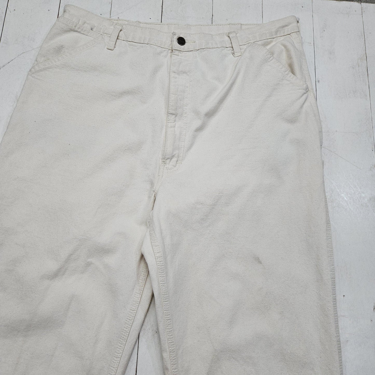 1990s Roebucks White Carpenter Painter Pants Work Pants Size 37x30