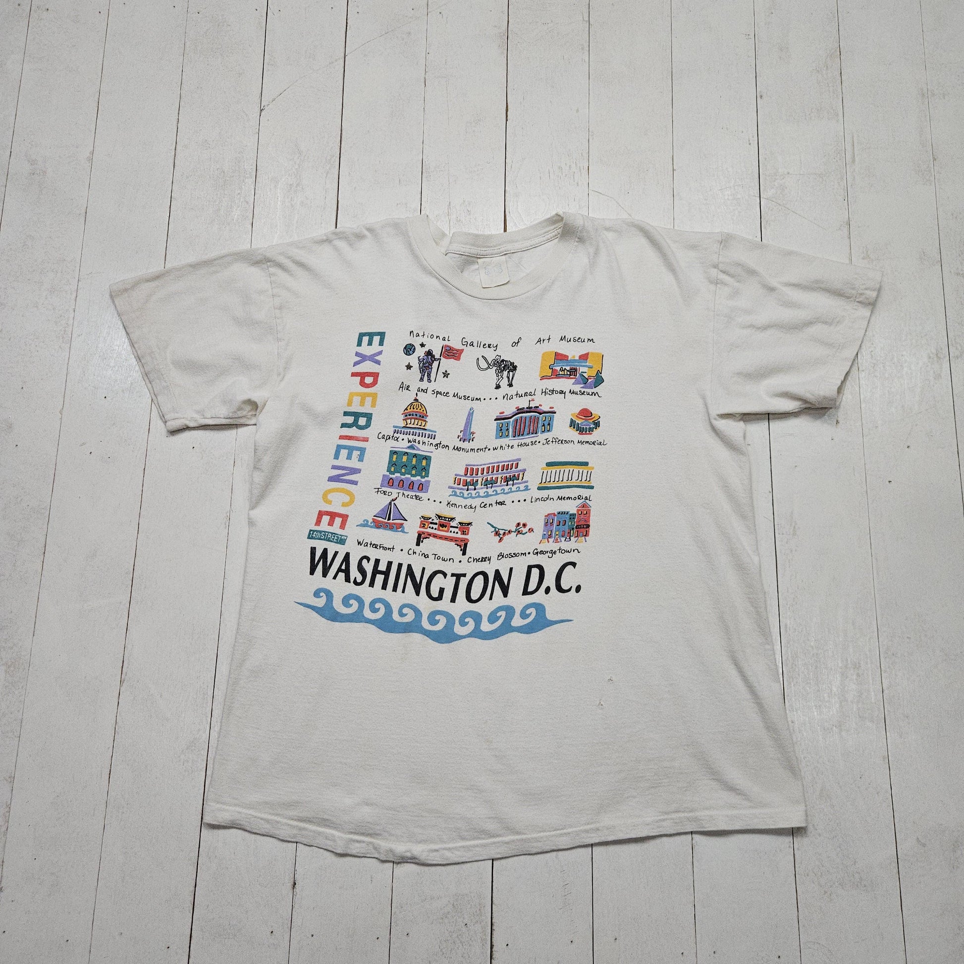 1990s White Washington DC Experience Tourism Sight Seeing Monuments Souvenir T-Shirt Size L