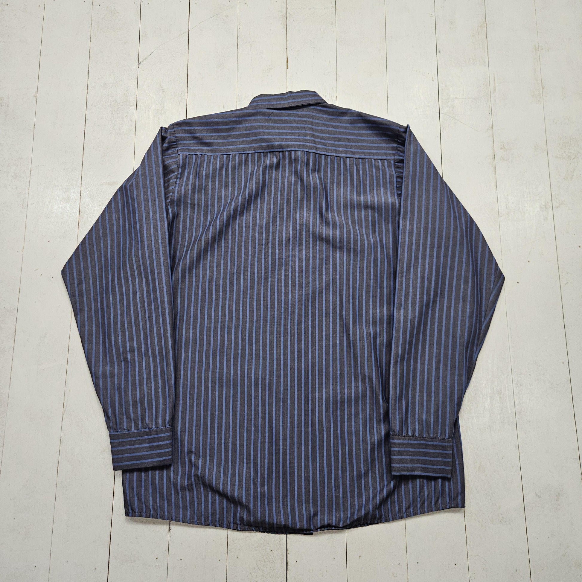 2000s Y2K Red Kap Grey Blue Striped Button Up Work Shirt Size L/XL