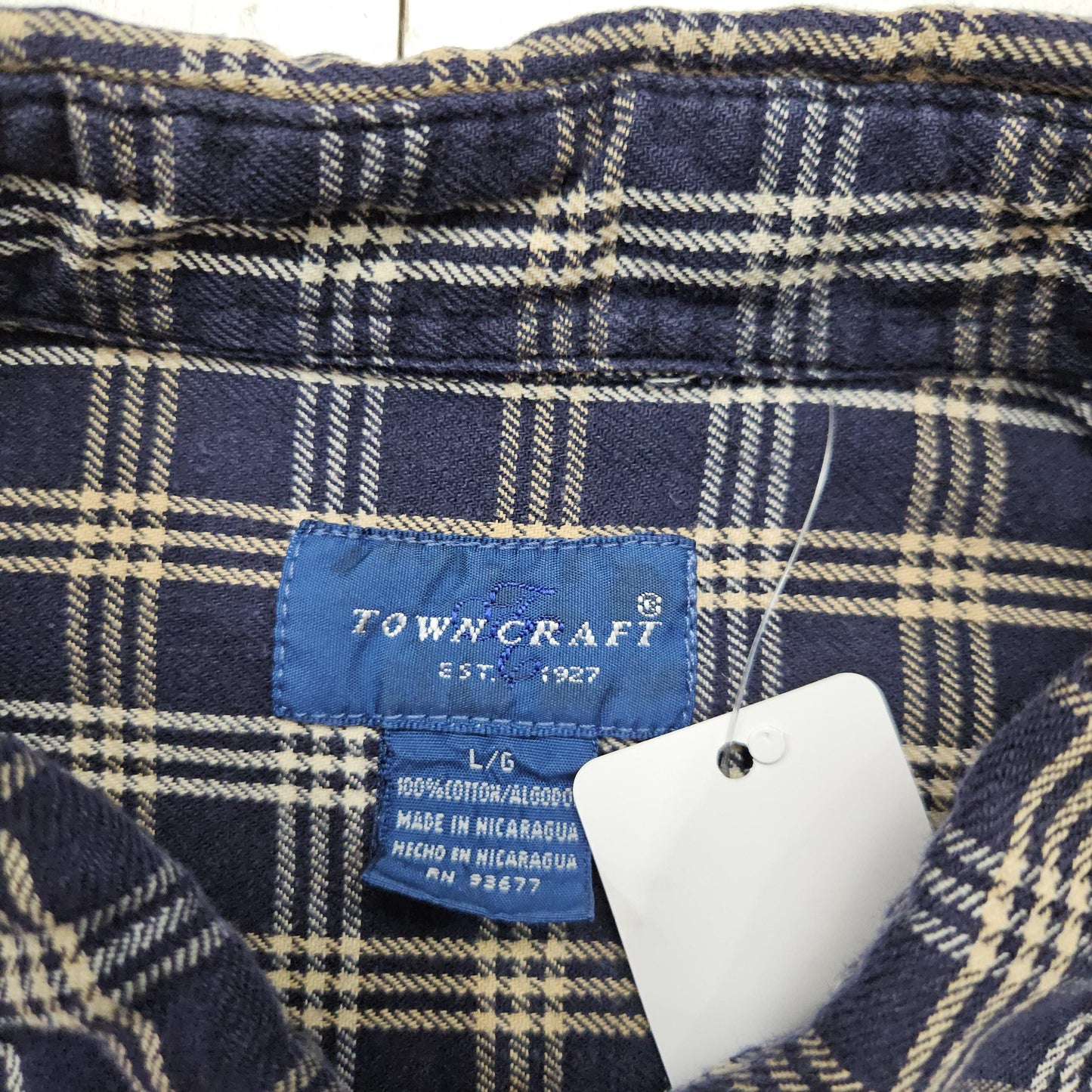 1990s/2000s Y2K Towncraft Blue White Windowpane Plaid Flannel Shirt Size L