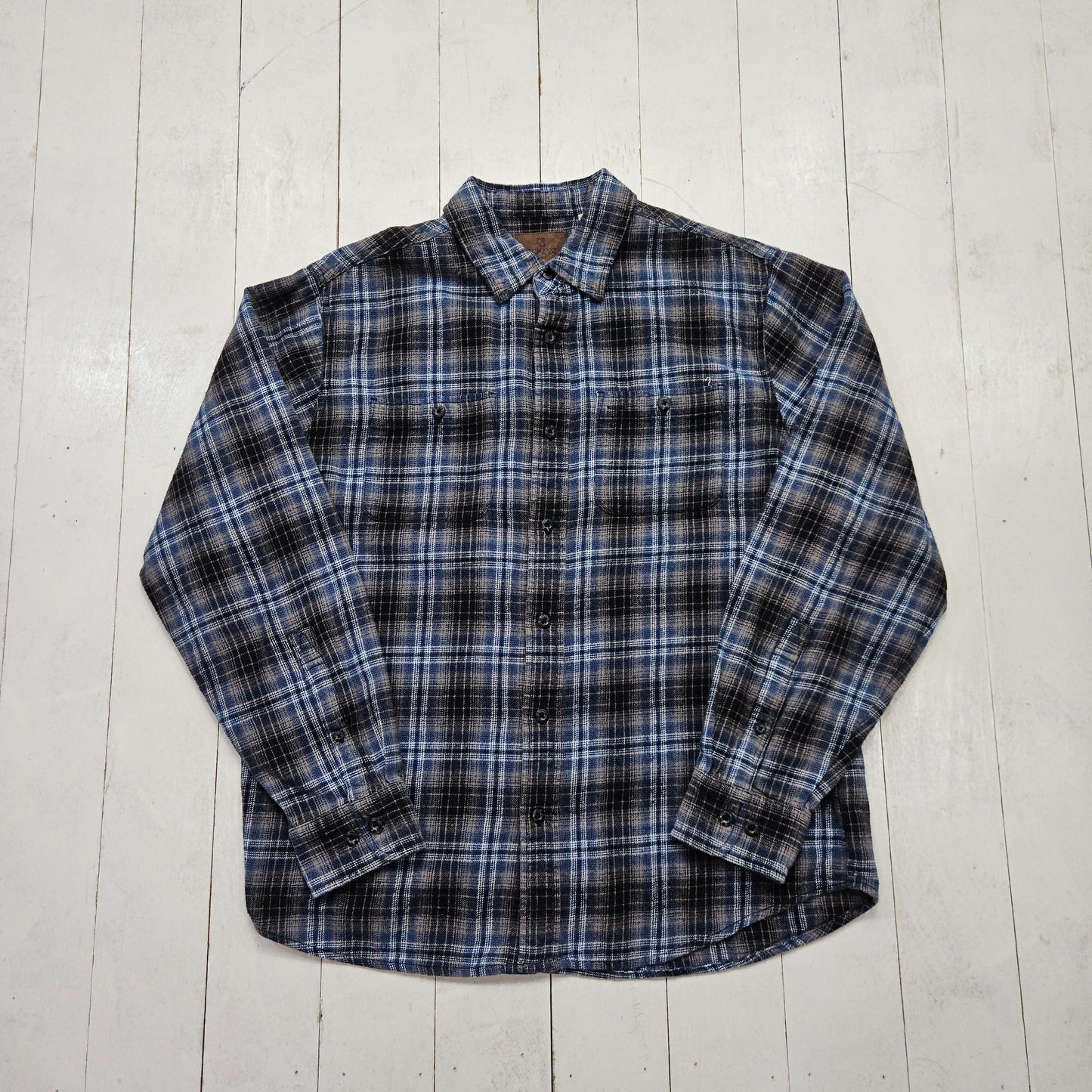 2000s Y2K Woolrich Blue Grey Plaid Flannel Button Up Shirt Size L