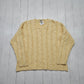 1990s Eddie Bauer Light Yellow Cable Knit V-Neck Cotton Knit Sweater Womens Size XL